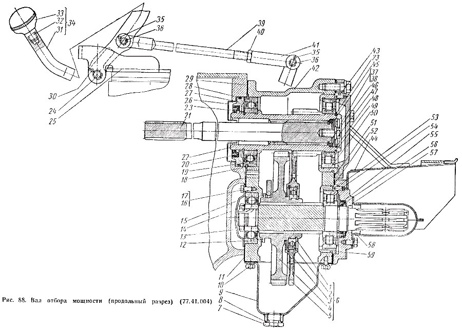 Трактор ДТ-75М - Вал отбора мощности (продольный разрез) (77.41.004)