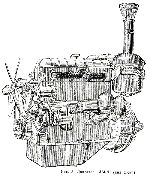 Трактор ДТ-75М - Двигатель АМ-41 (вид слева)